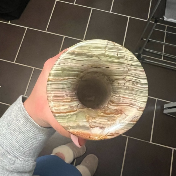 Real Vintage Onyx Marble Stone Carved Vase Multicolour - Picture 3 of 6